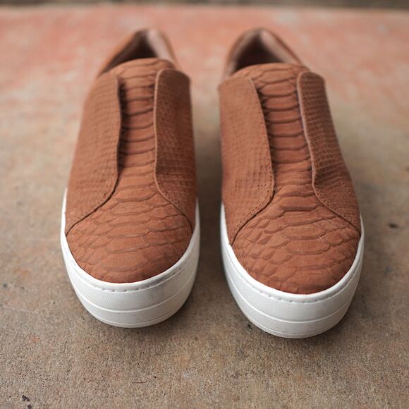 J/Slides Heidi Tan Croc Embossed Slip On Sneakers Size 10 Platform Comfort - Picture 9 of 10